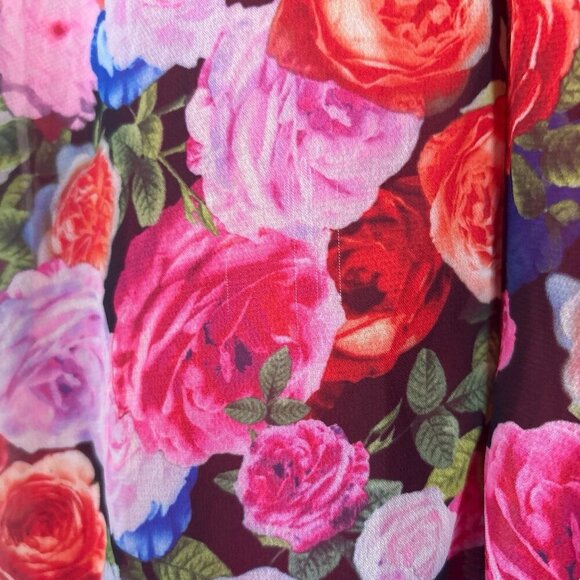 Ieena Mac Duggal Floral Puff Sleeve Tie Slit Romantic Midi Dress Pink Red Size 0 - Picture 8 of 15